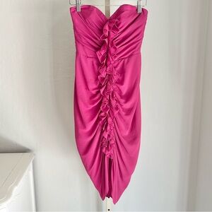 H&M Fuschia Strapless Ruched Ruffle Front Inverted Hem Party Dress, Size 2